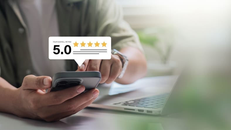 person reading google reviews