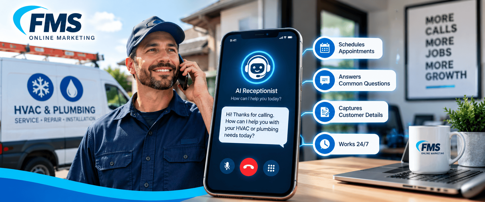 AI receptionist software that answers your business phone with a natural-sounding voice.